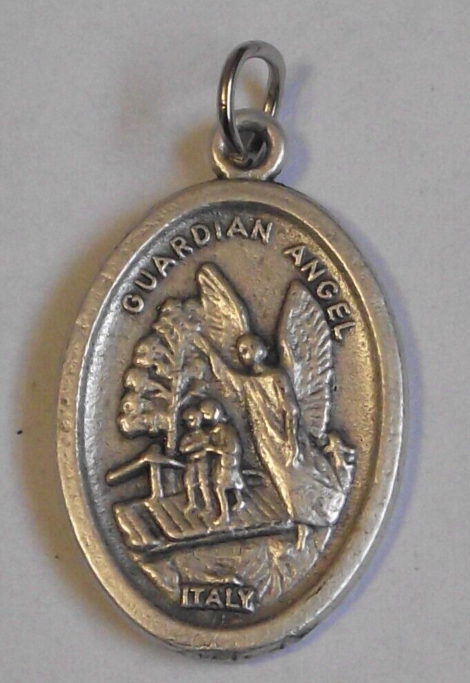 Oval pendant medal Guardian Angel St Saint Michael Archangel killing the devil