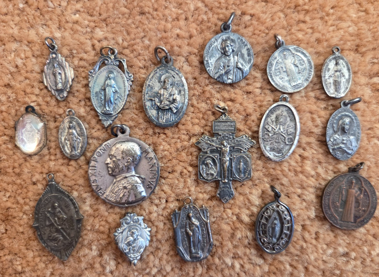 Vintage Lot of Catholic Christian Medal Pendants Very Old Antique