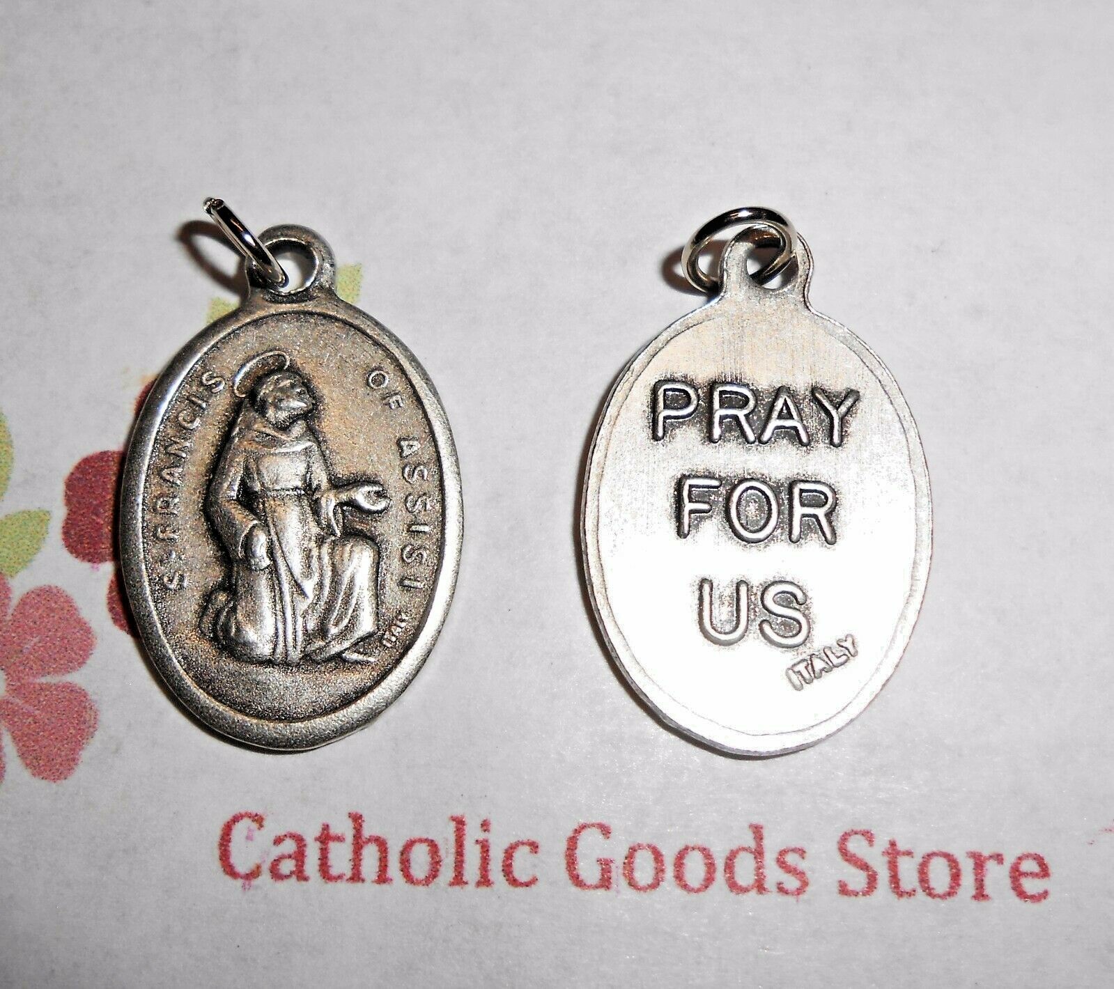 St. Saint Francis of Assisi / Pray for Us – Italian Silver tone Ox 1″ Medal