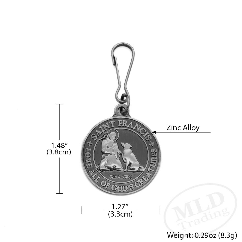 Saint St Francis Dog Tag Medal – Pet ID Charm – “Love All Creatures” Clip