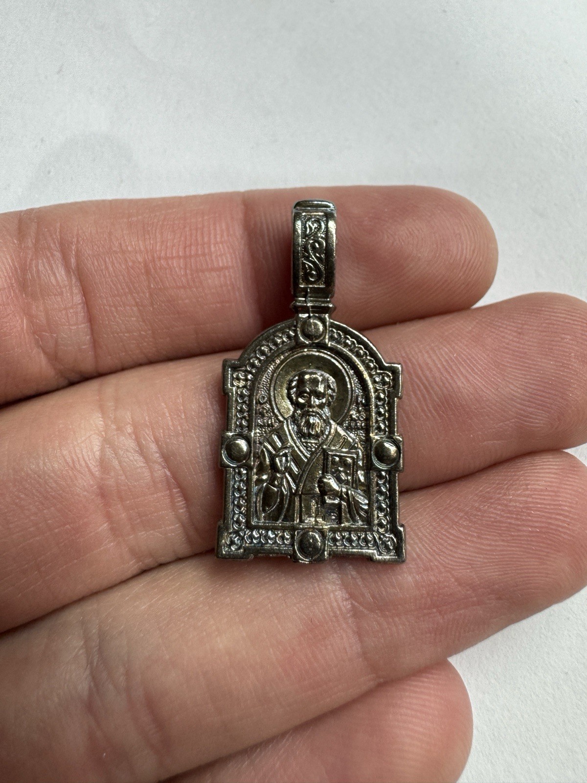 Orthodox Saint Nicholas Medal Silver 925 Christian Amulet Prayer Pendant 5.1g