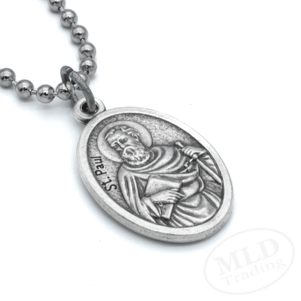 Saint Peter & St Paul Reversible Medal Pendant Necklace Italy w 24″ Ball Chain