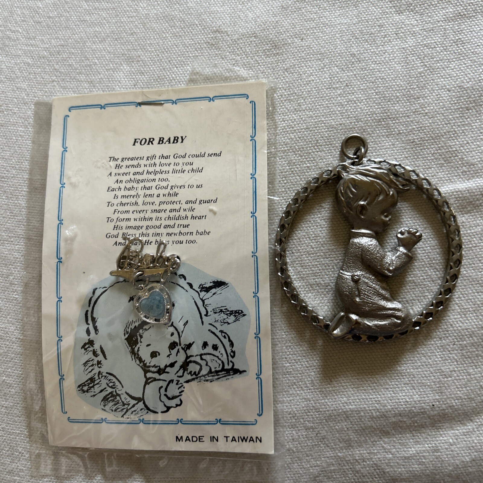Religious Medal And Pin Made In Taiwan For Baby Boy Crib Or Room