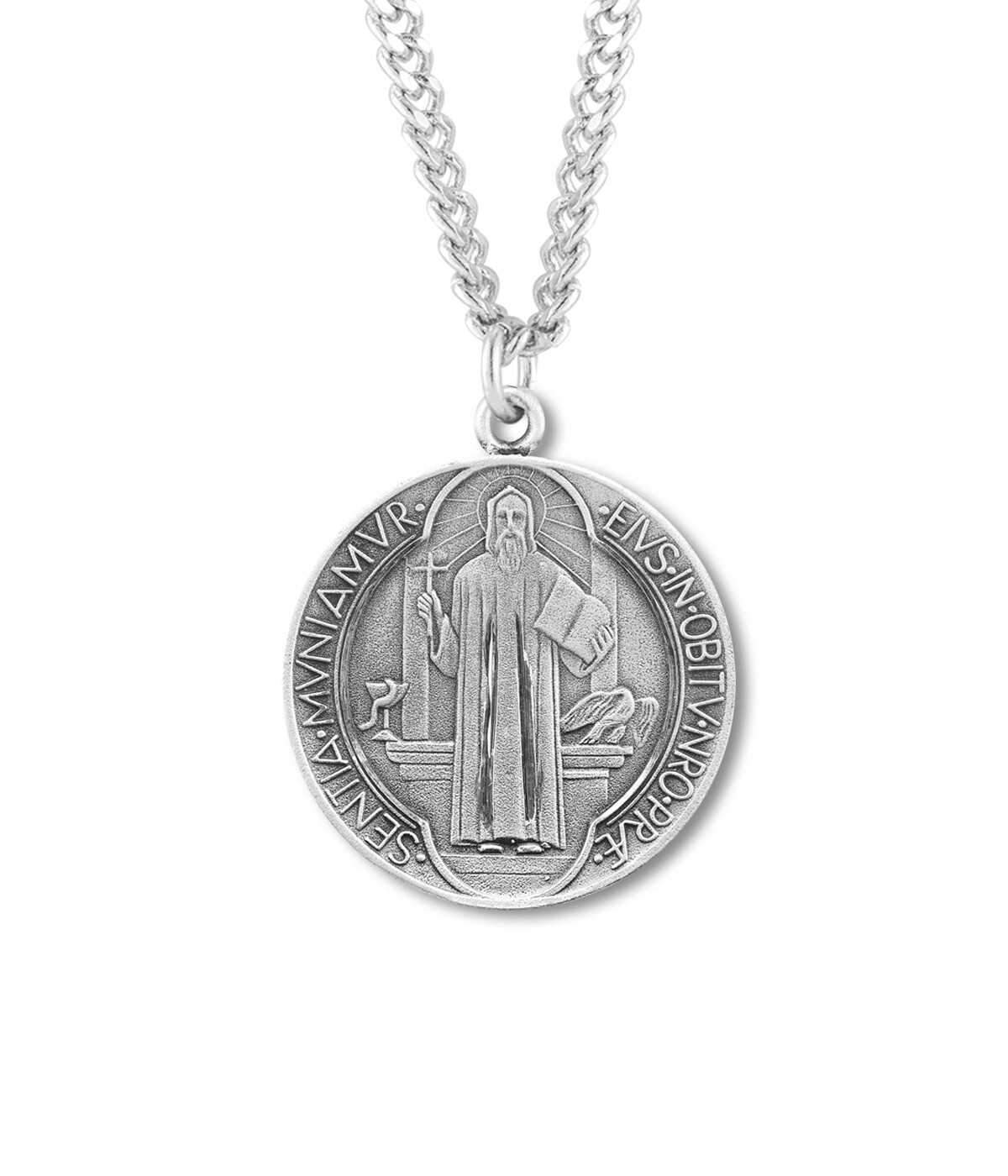 XLarge Size 925 Sterling Silver Saint Benedict Pendant Medal Necklace With Chain
