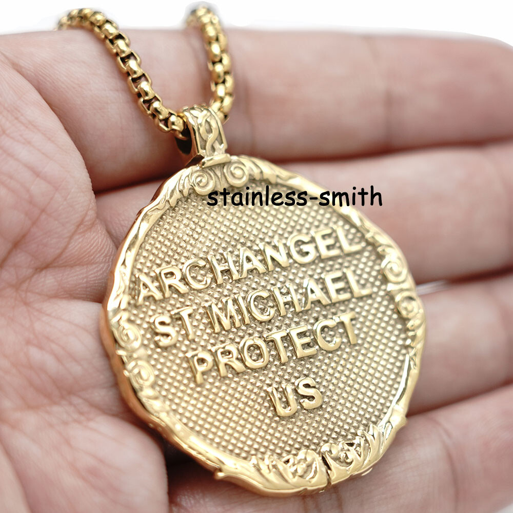 New Mens Catholic Christian Saint St Michael Medal Medallion Pendant Necklace