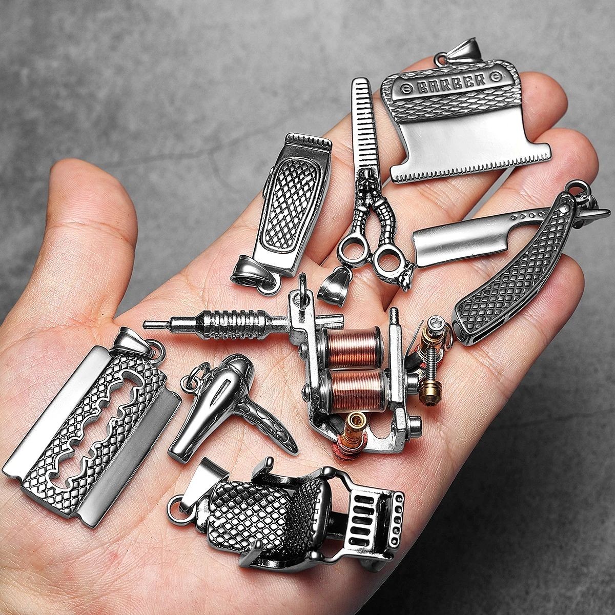 Men Charm Tattoo Machine Stainless Steel Jewelry Necklaces With Pendant For Male