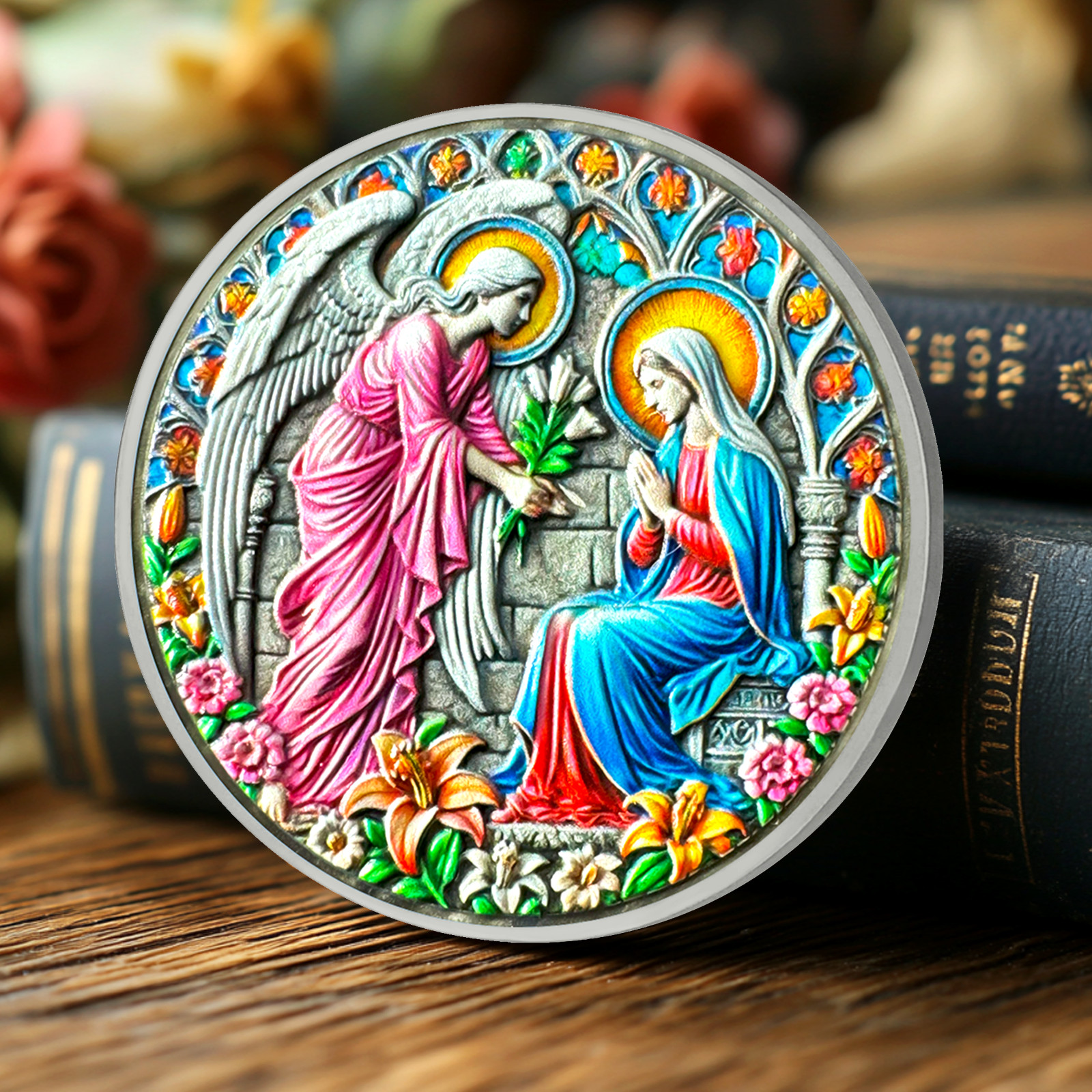 5pcs Christian Annunciation Challenge Coin Luke 1:49 Bible Verse Faith Coin Gift