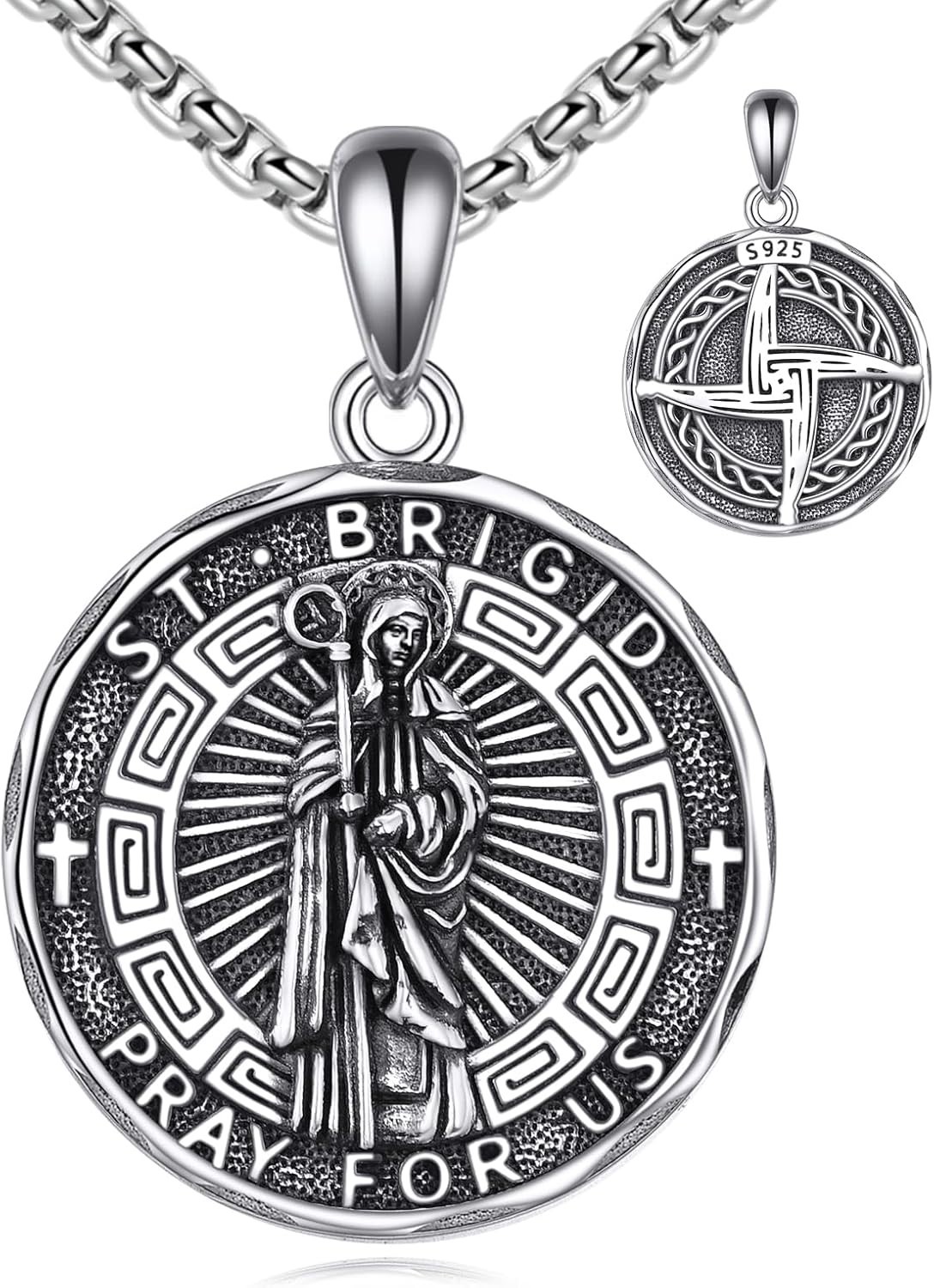 Patron Saint Necklace Sterling Silver Amulet Medal Pendant Religious Protecto…