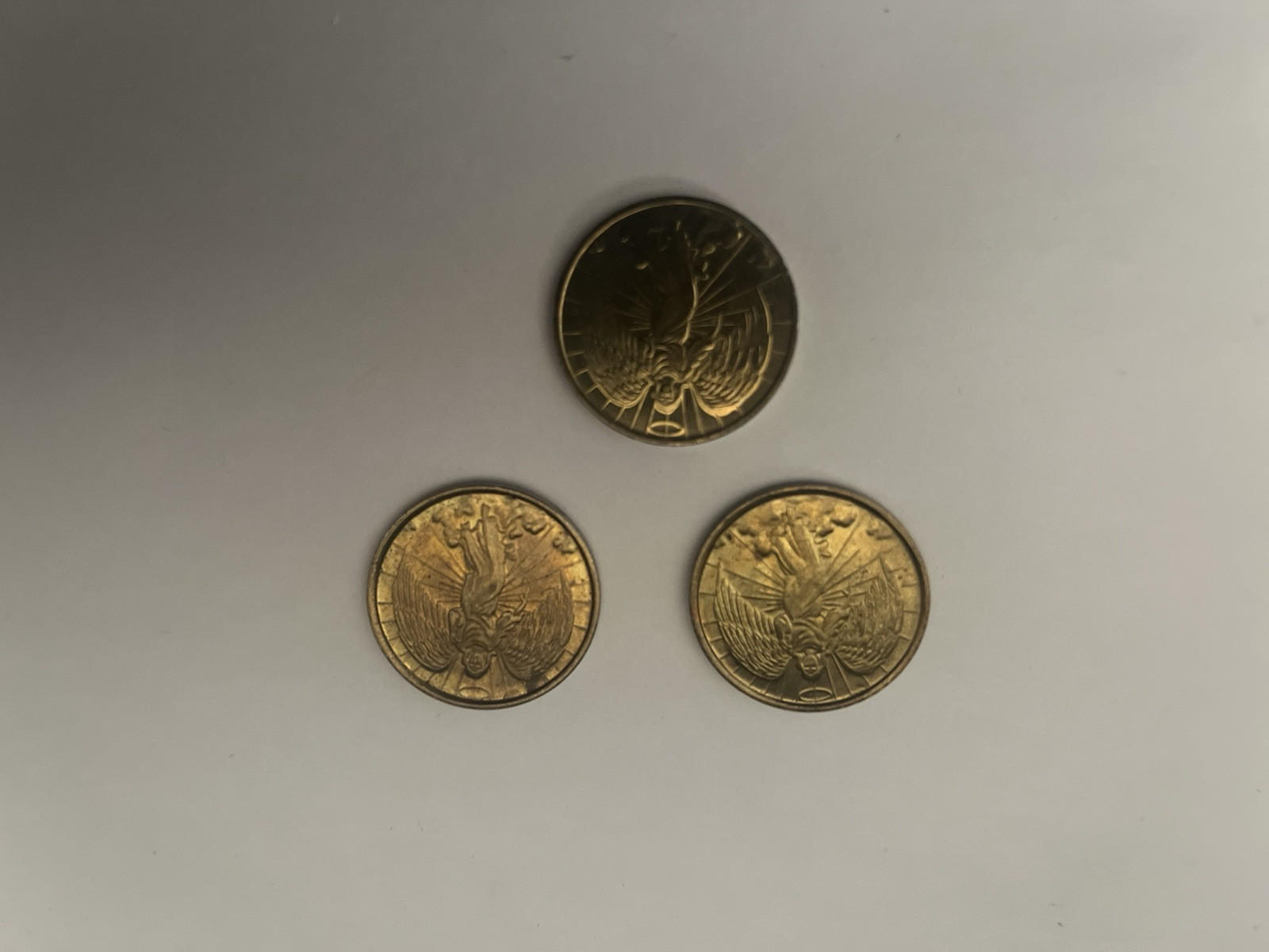 Vintage Gold Toned Guardian Angel Medal Double Sided Religious Coin lot of 3