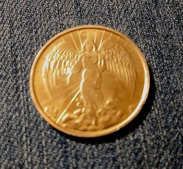 Vintage Guardian Angel Coin Token Medallion Gold Tone