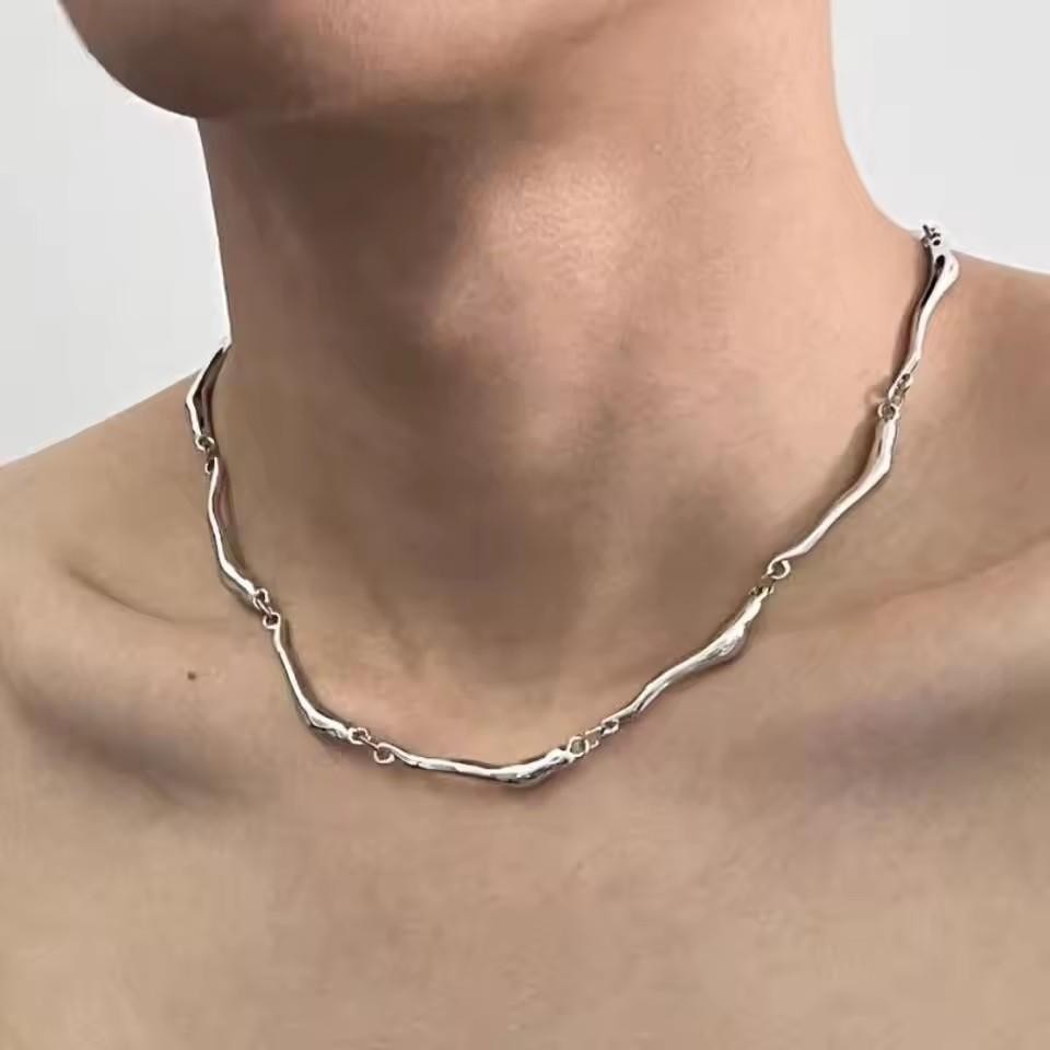 New Irregular Wave Shape Chain Men Necklace Advanced Sense Stainless Steel Figar
