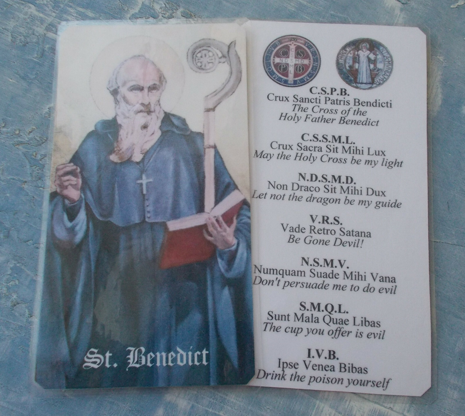 Rare St Benedict Pocket Token Protection 1-1/8″ Saint Medal ENAMEL Red/Blue