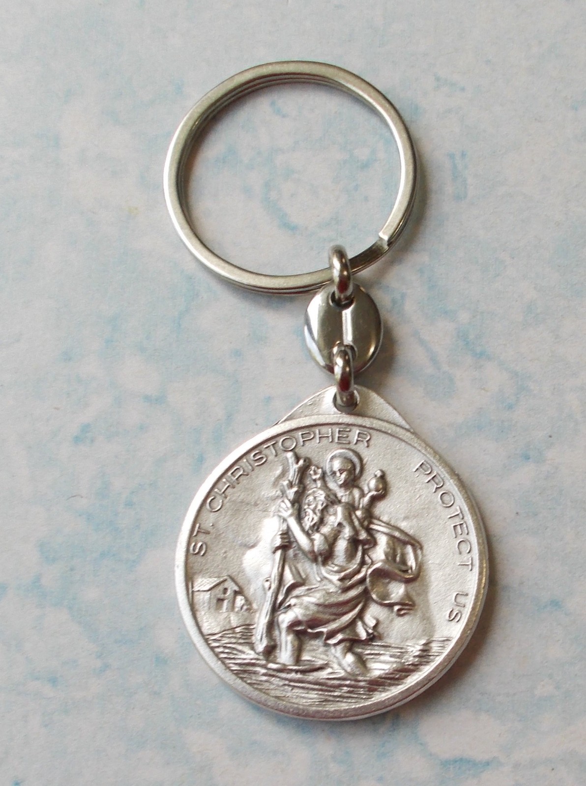 ST CHRISTOPHER OUR LADY OF GRACE Saint Medal KEYCHAIN KEY RING Protection Italy