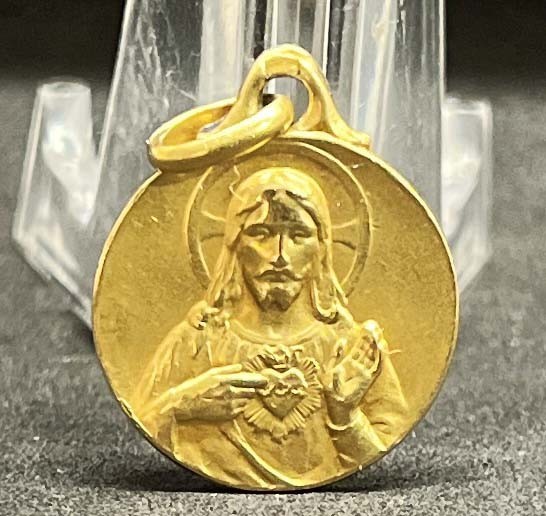 France 1910´ antique Sacred Heart of Jesus Christ, gold bath, medal, beauty!