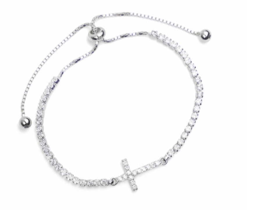 sterling silver and cz stone cross adjustable bolo bracelet