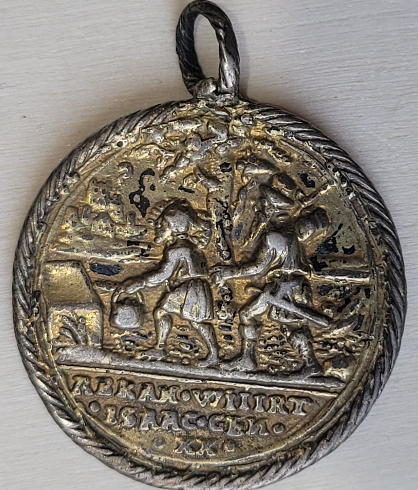 Antique Gold Plated Abram Begat Isaac And Evangelion Religious Medal Pendant
