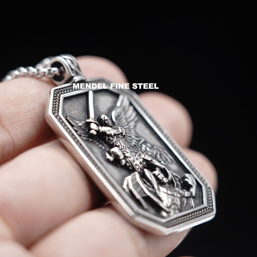 MENDEL Mens Catholic Christian Saint St Michael Medal Medallion Pendant Necklace