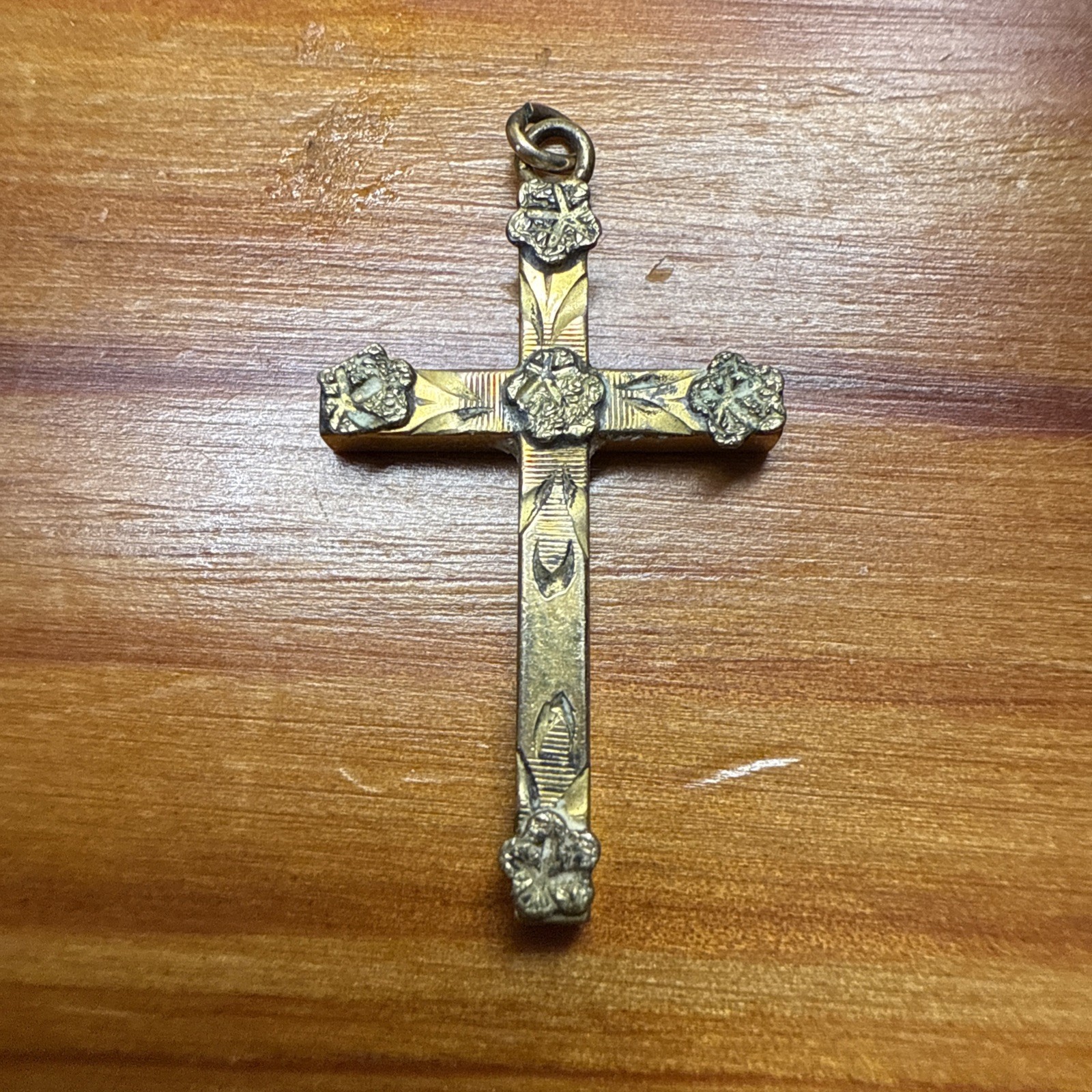 12K Gold Filled Cross Catholic Religious Pendant Medal Floral Look 1/20 GF