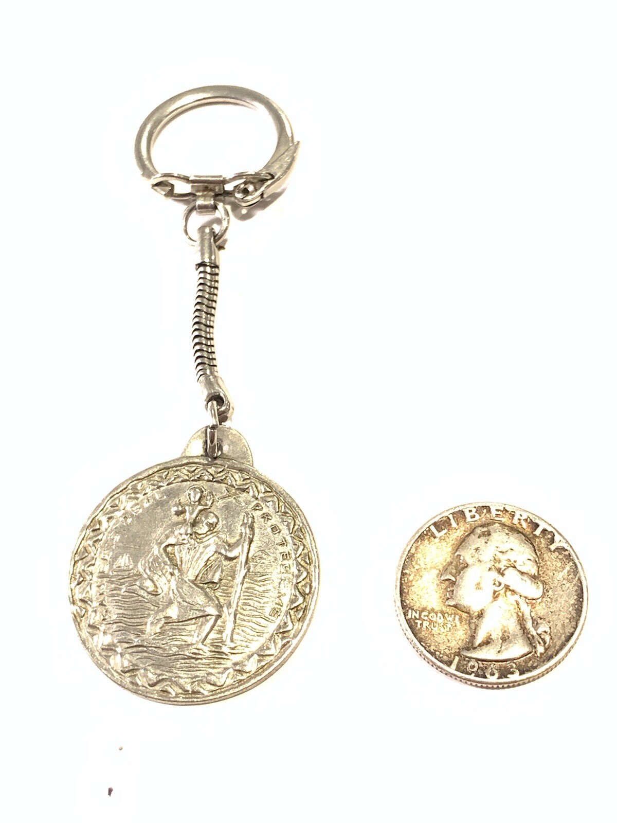 Vintage San Cristobal Proteceme Mexico Large St Christopher Medal Keychain