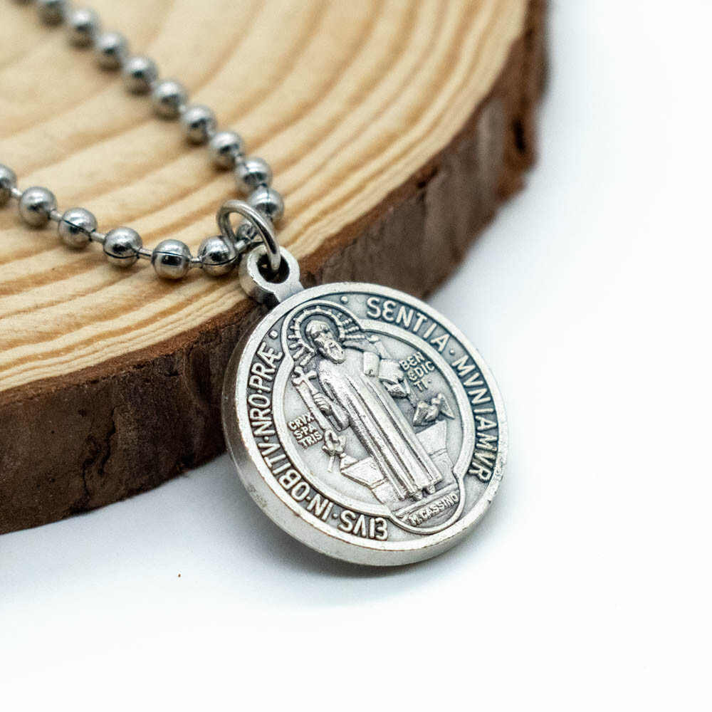Premium Saint St Benedict Medal 3/4″ Pendant Necklace From Italy 24″ Ball Chain