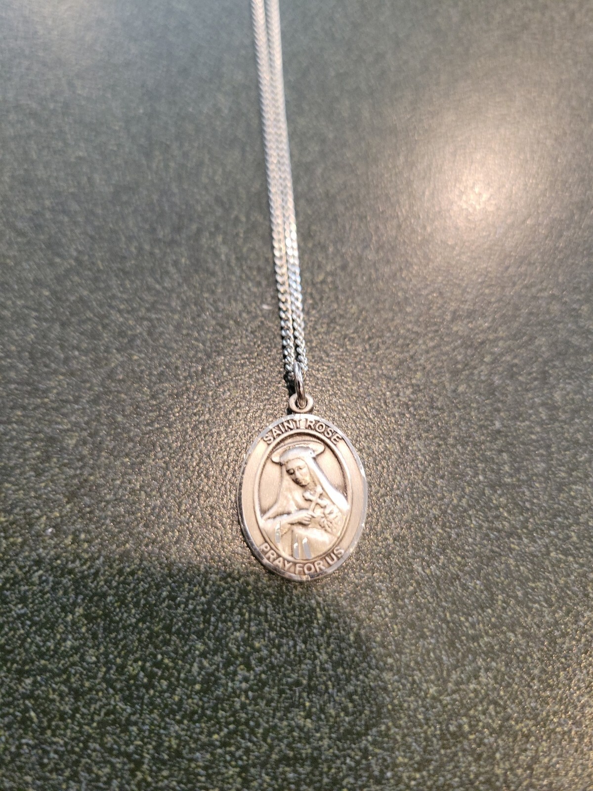 Bliss Sterling Silver Saint Rose of Lima Medal Pendant Necklace In Box 18″ Long