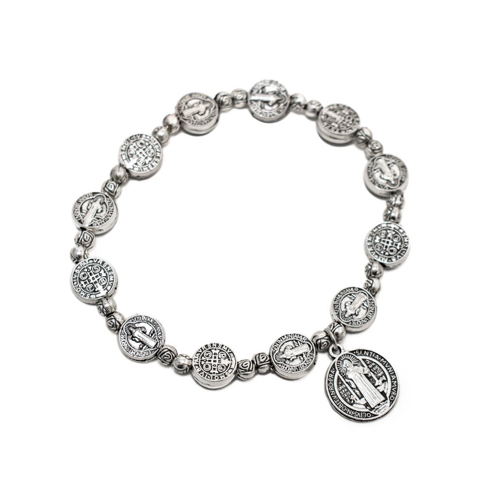 Saint St Benedict Medal Silver Rosary Bracelet Pulsera De Plata De San Benito