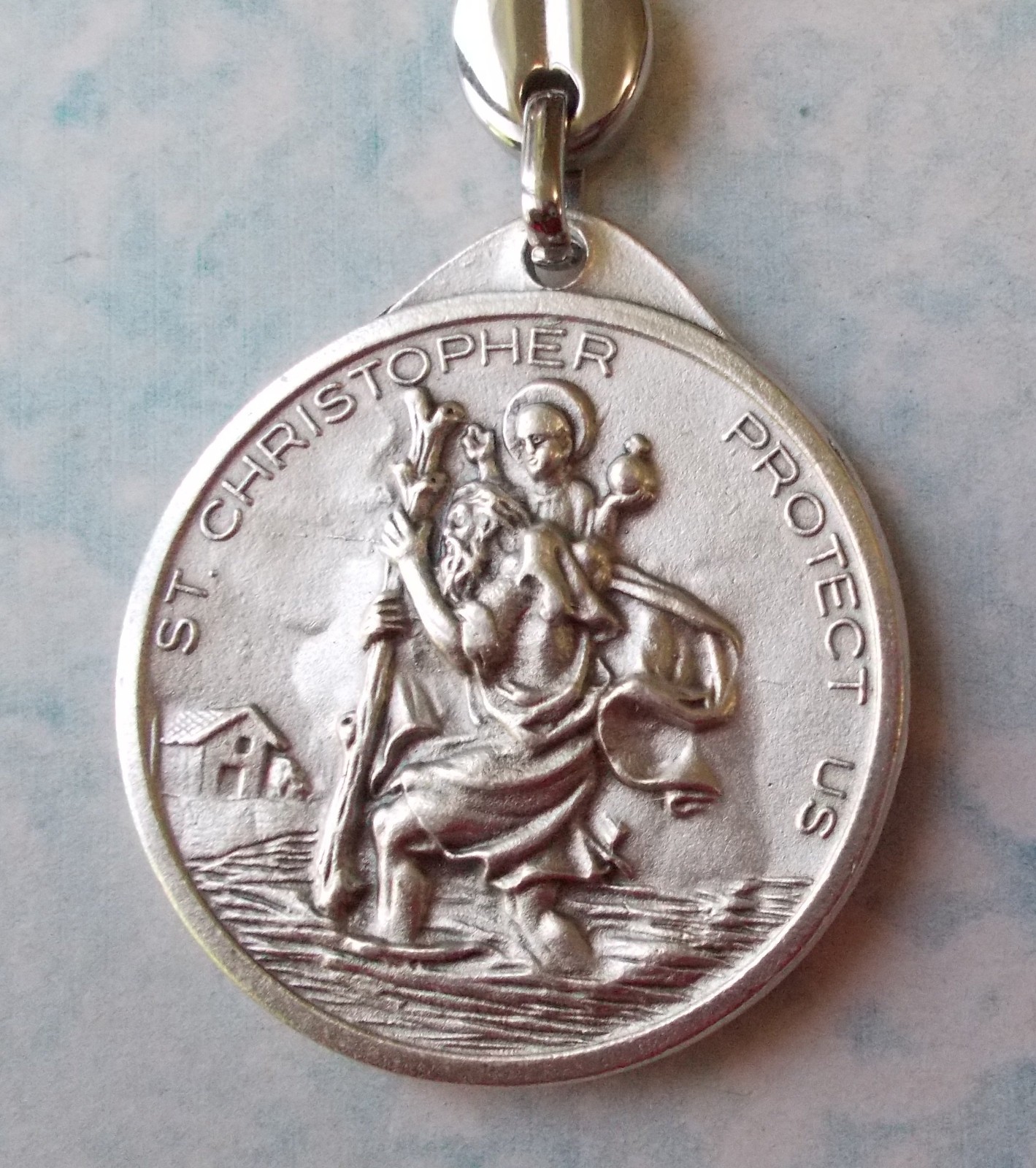 ST CHRISTOPHER OUR LADY OF GRACE Saint Medal KEYCHAIN KEY RING Protection Italy