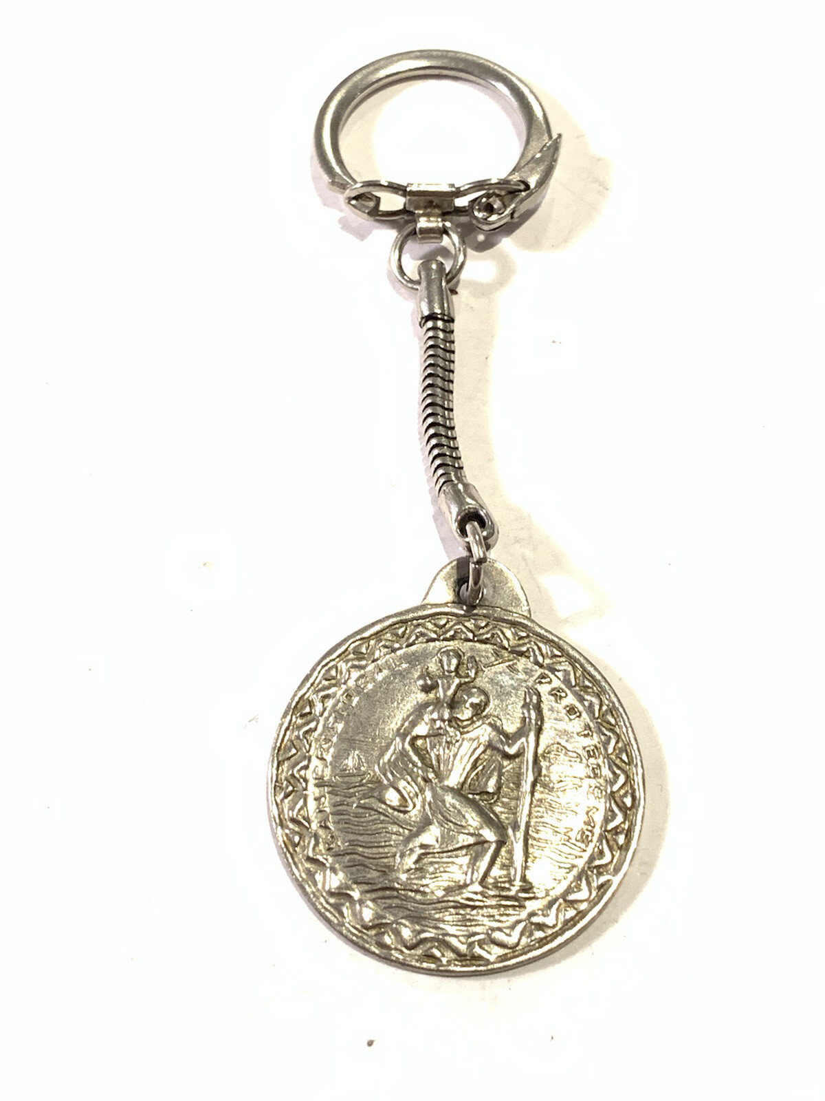 Vintage San Cristobal Proteceme Mexico Large St Christopher Medal Keychain