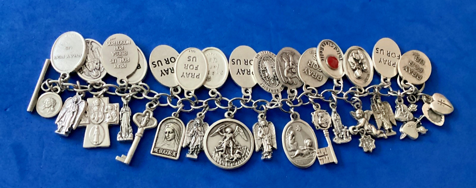 Custom Religious Saint Medal Charm Bracelets Lot Archangels Michael Raphael 7.5”
