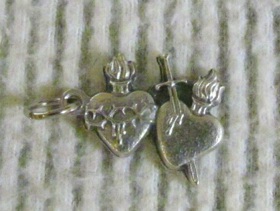 Sacred Immaculate Heart of Jesus Mary double Medal charm pendant Silver Tone
