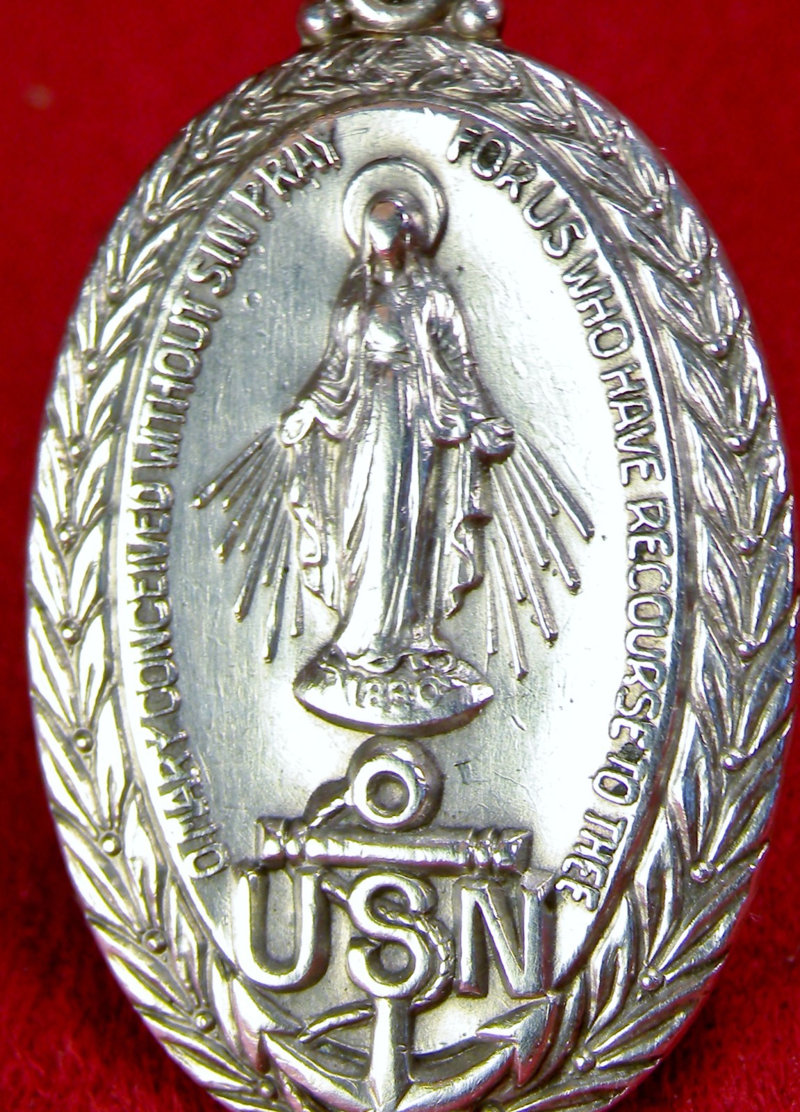 Sterling WWII USN Chaplain Sailors ID Victory Wreath Catholic Miraculous Medal