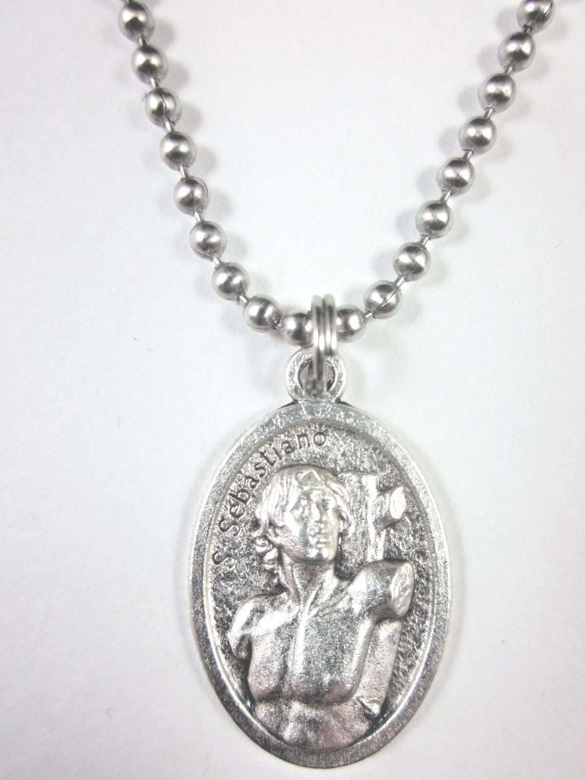 St Sebastian Medal Italy Pendant Necklace 24″ Ball Chain Gift Box & Prayer Card