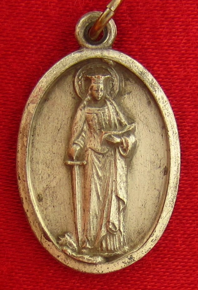 Vintage SAINT DYMPHNA Medal Religious Catholic Silvertone VIRGIN & MARTYR Medal