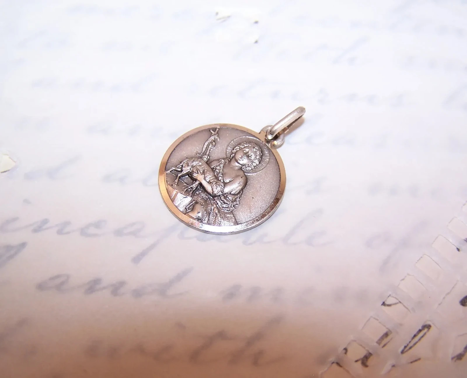 RELIGIOUS Italy 800 Silver Medal Pendant Charm – Infant Saint John the Baptist