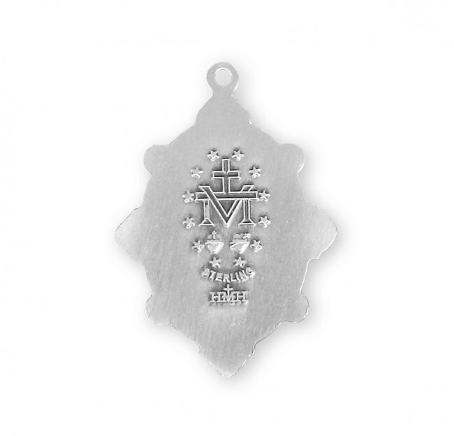 Sterling Silver Oval Miraculous Medal with Light Blue Austrian Crystal Accents