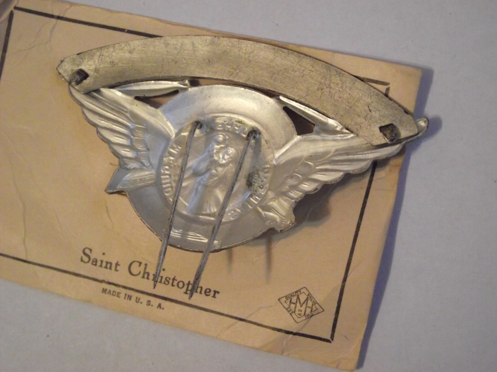Vtg HMH USA Saint St Christopher be my guide patron of travel car visor pin clip