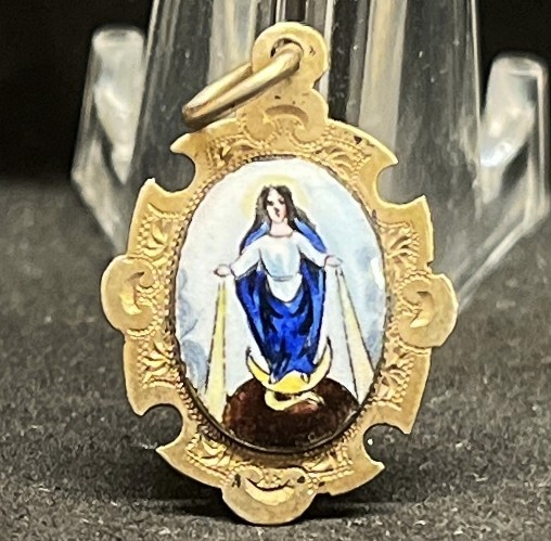 France 1900 antique Miraculous Virgin Mary enameled and silver pendant delicate!