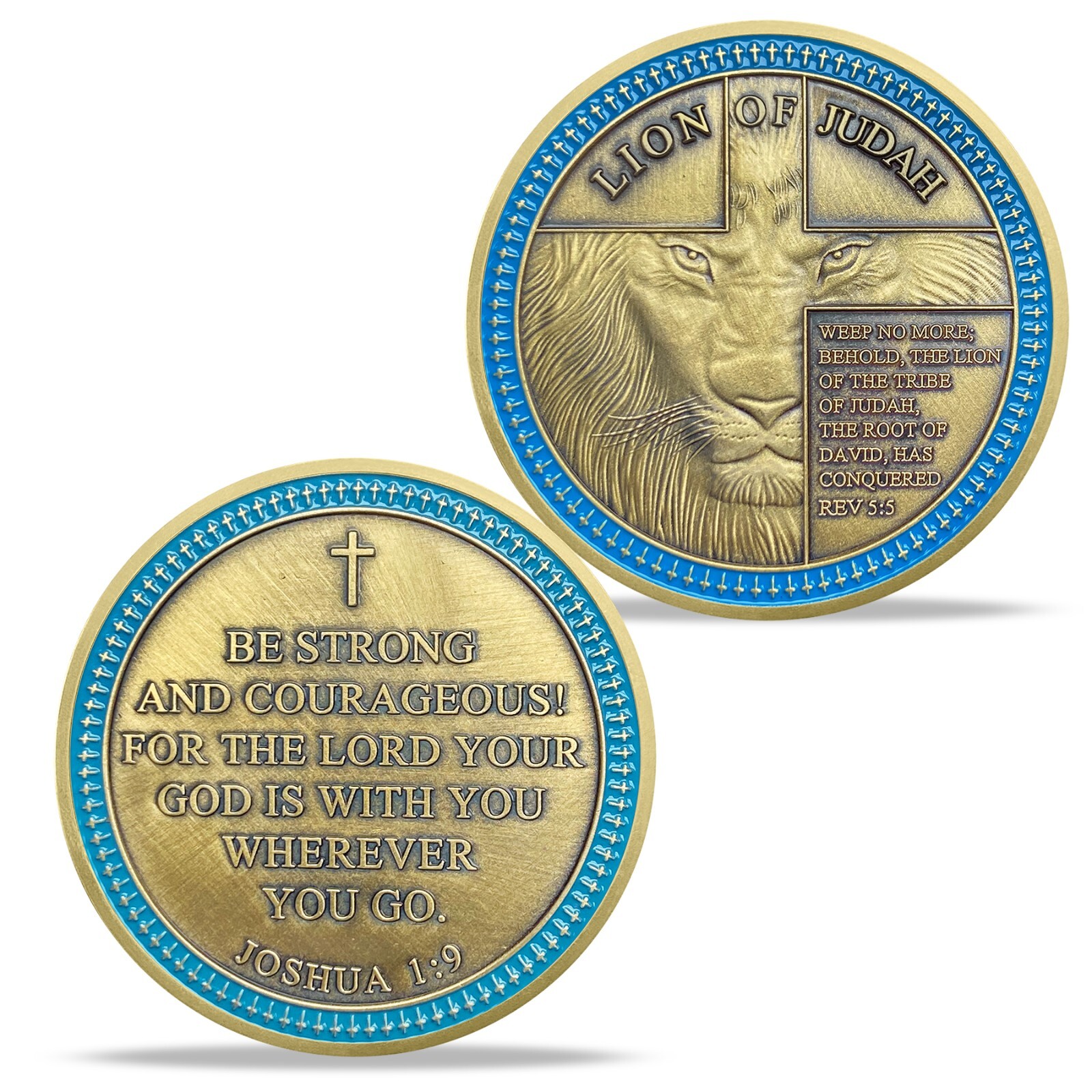 10Pcs Lion of Judah Challenge Coin Joshua 1:9 Verse Christian Inspirational Gift