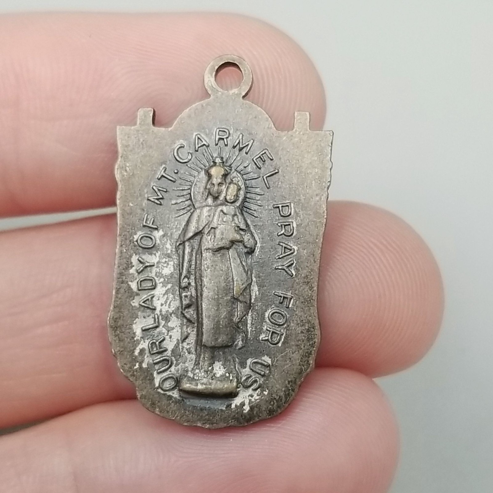 Vintage Sacred Heart Jesus Our Lady of Mount Carmel Medal Pendant Charm