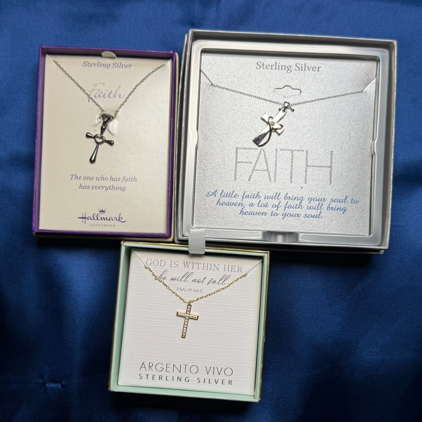 925 Sterling Silver Cross Necklace Lot All New in Box Two with CZ Stones, NIB