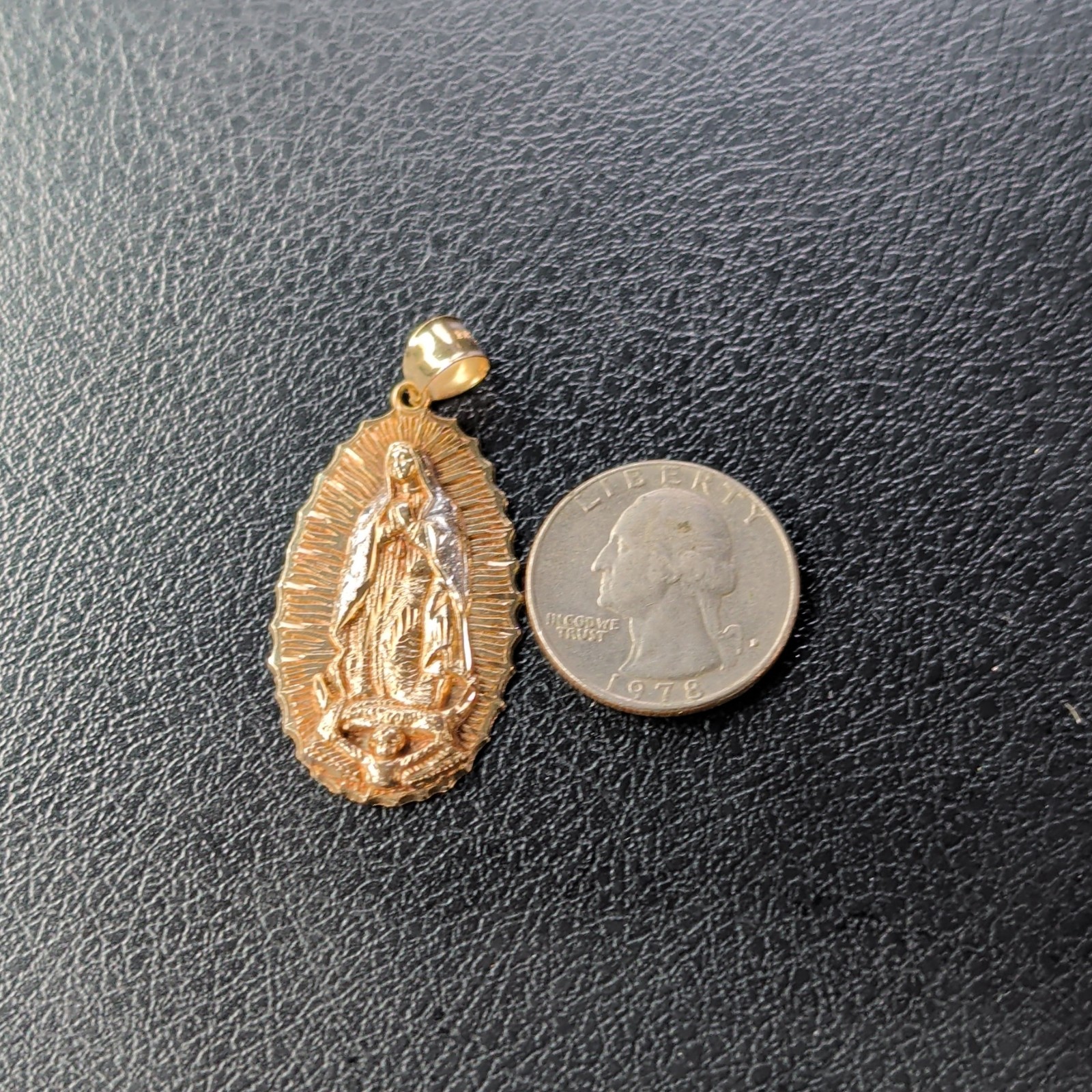 Gold 10 Kt Our Lady of Guadalupe Virgin Mary Medal Pendant w/ Bail