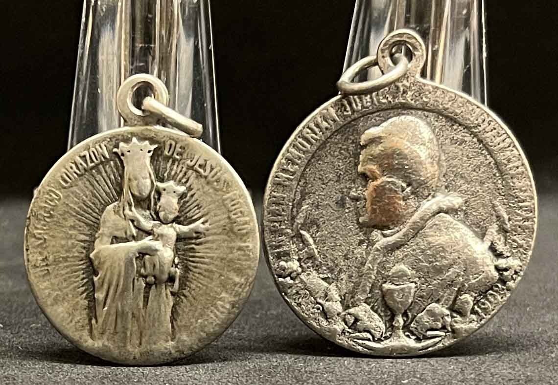 Spain Italy antique lot 2 Sacred Heart Jesus, Mount Carmel, Pope Pius X, Cherubs