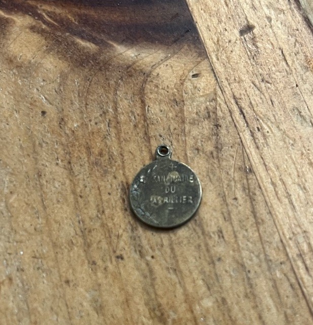 French medal Mary 1800s ⅝” Brass Gold Necklace Pendant Round Jesus
