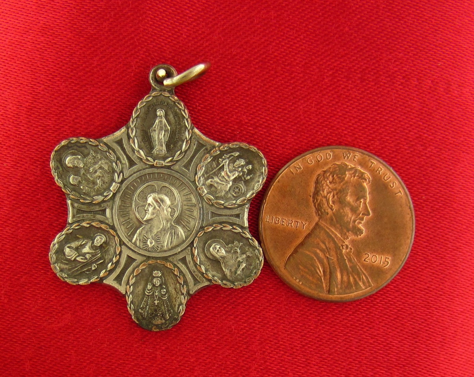Vintage 7 WAY Medal MARY JESUS JOSEPH SAINT THERESE Religious Catholic Pendant