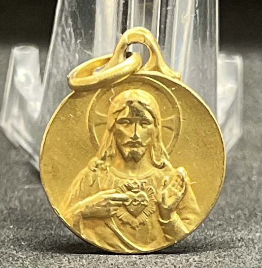 France 1910´ antique Sacred Heart of Jesus Christ, gold bath, medal, beauty!