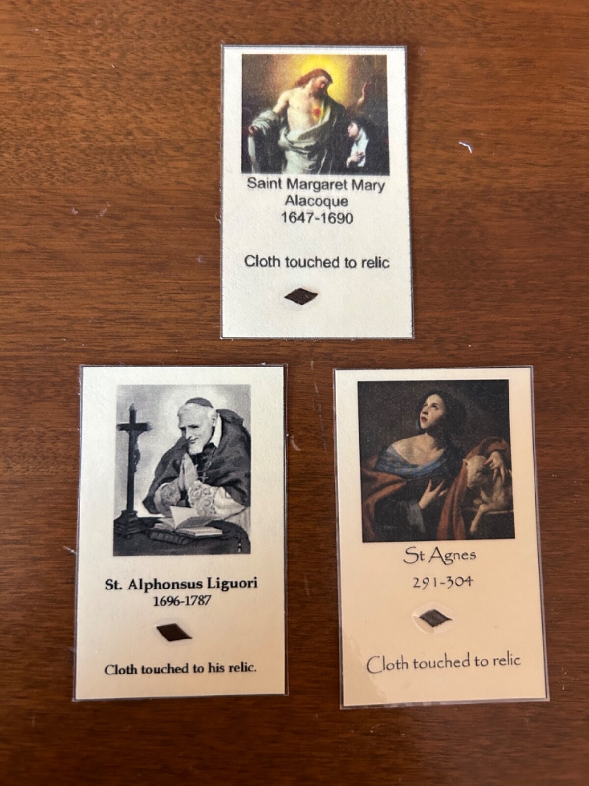 Catholic Saints homemade relic Holy card St Margaret Alphonsus Saint Agnes