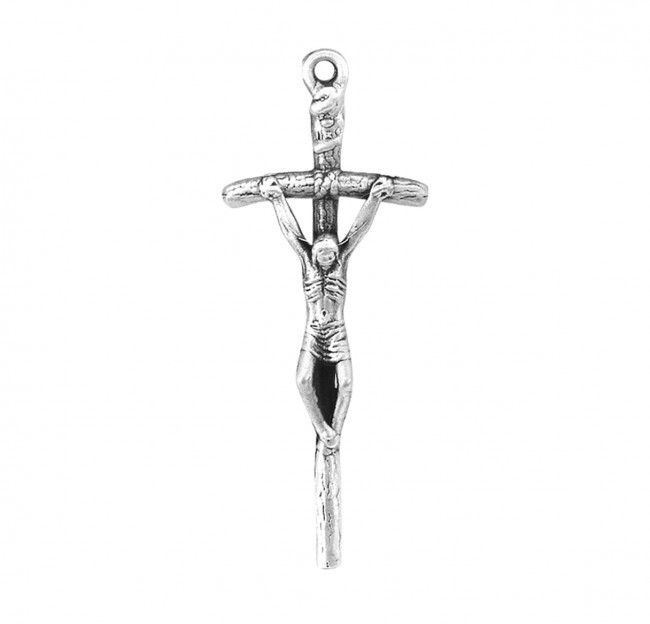 Sterling Silver Papal 1.8″ Cross, 24″ Rhodium-Plated Chain, Gift Box, US Made
