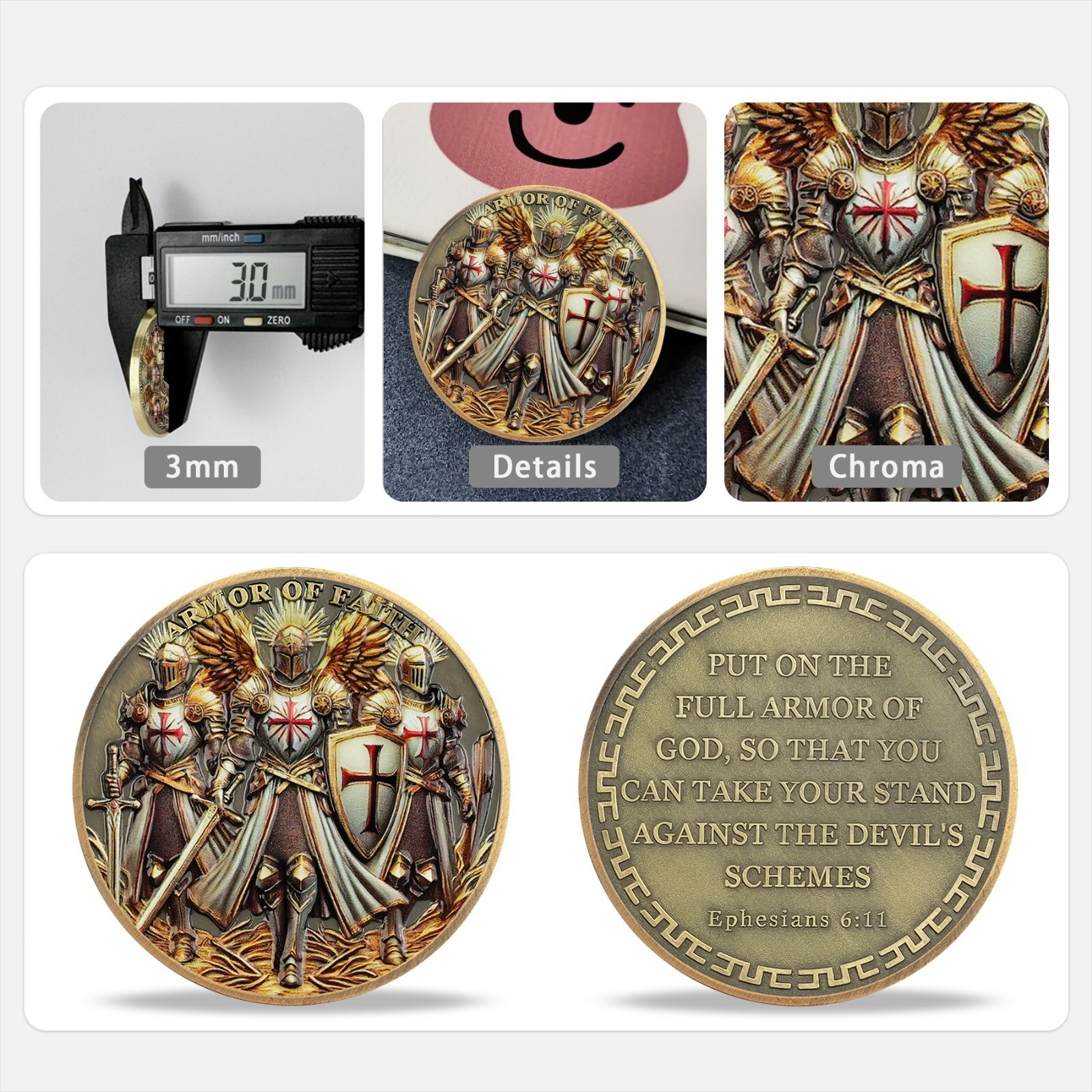 The Knights Templar Christian Challenge Coin Ephesians 6:11 Verse Religious Coin