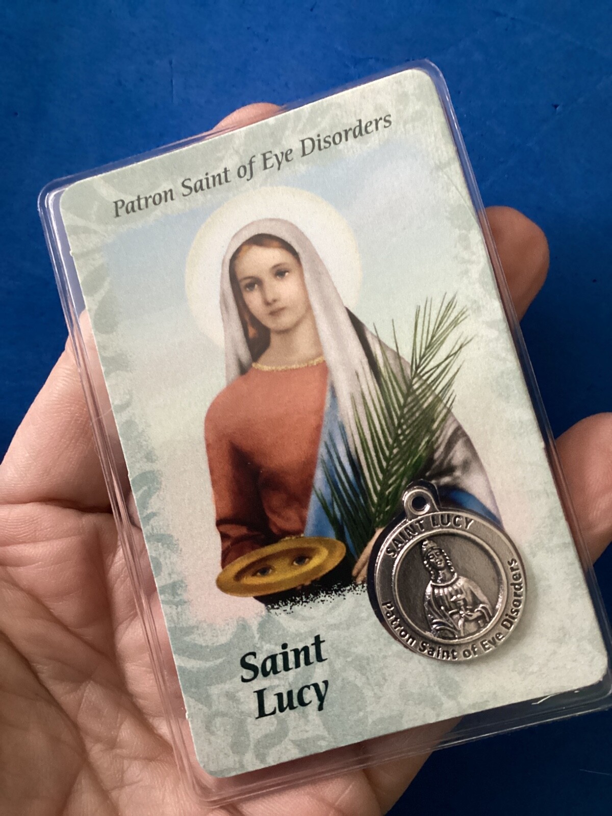 St LUCY laminated prayer card Saint metal patron st. Of eye disorders