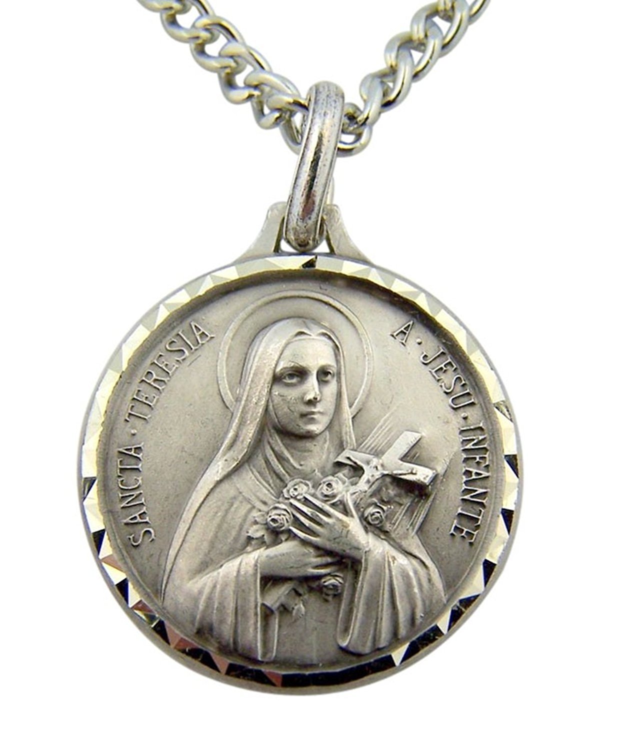 French Nickel Silver Catholic Saint Theresa Little Flower Medal, 1 Inch